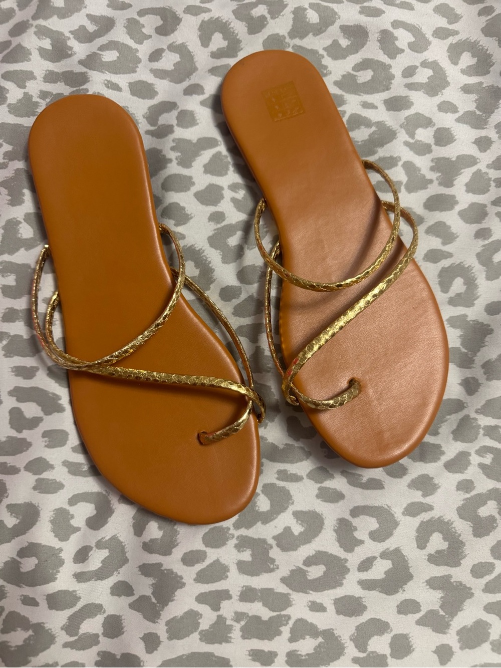 Women’s Gold Strap Tan Slide Sandals